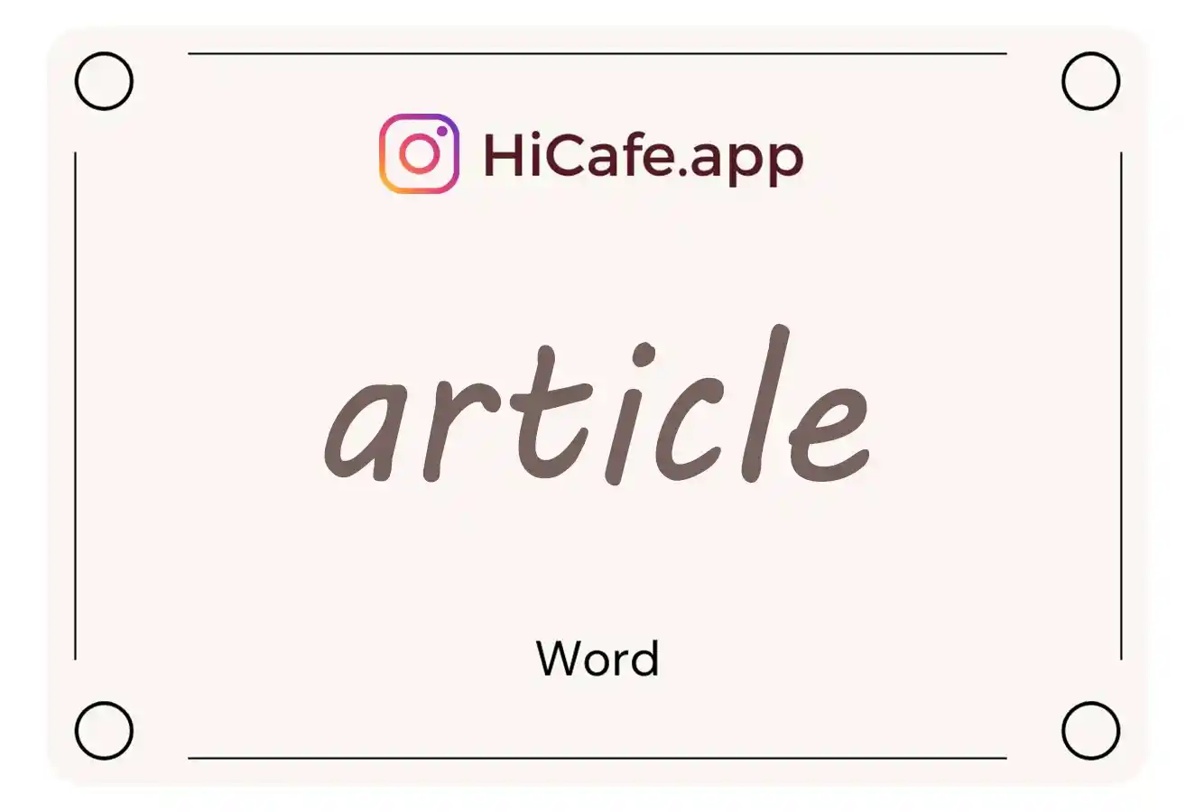 Meaning and usage of article word